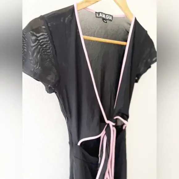 I.AM.GIA Black Pink Asha Cutout Front Tie Romper Size XS - Picture 4 of 8